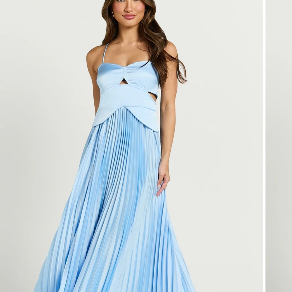 Showpo SHAY MAXI DRESS - SWEETHEART CUT OUT PLEATED DRESS IN BLUE